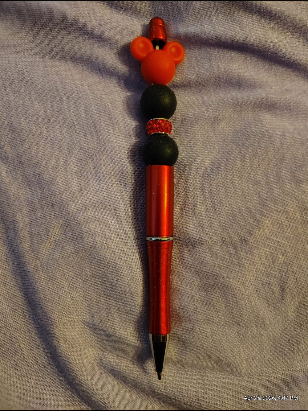 Red Mickey-Style Beaded Ballpoint Pen